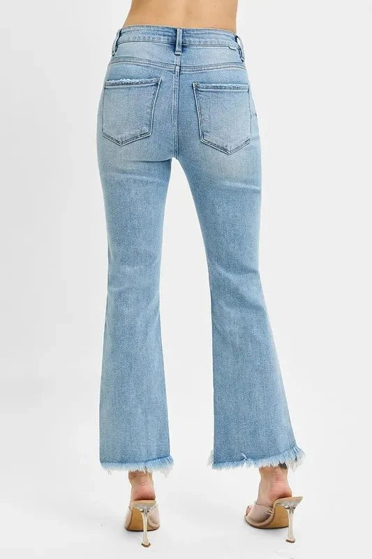 RISEN High Rise Crop Bootcut Fray Hem Jeans for Women