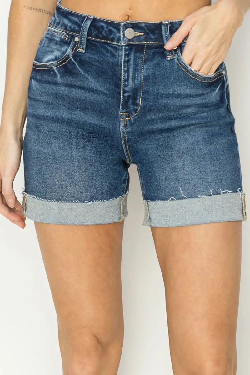 RISEN High Rise Cuffed Denim Shorts for Trendy Summer Style