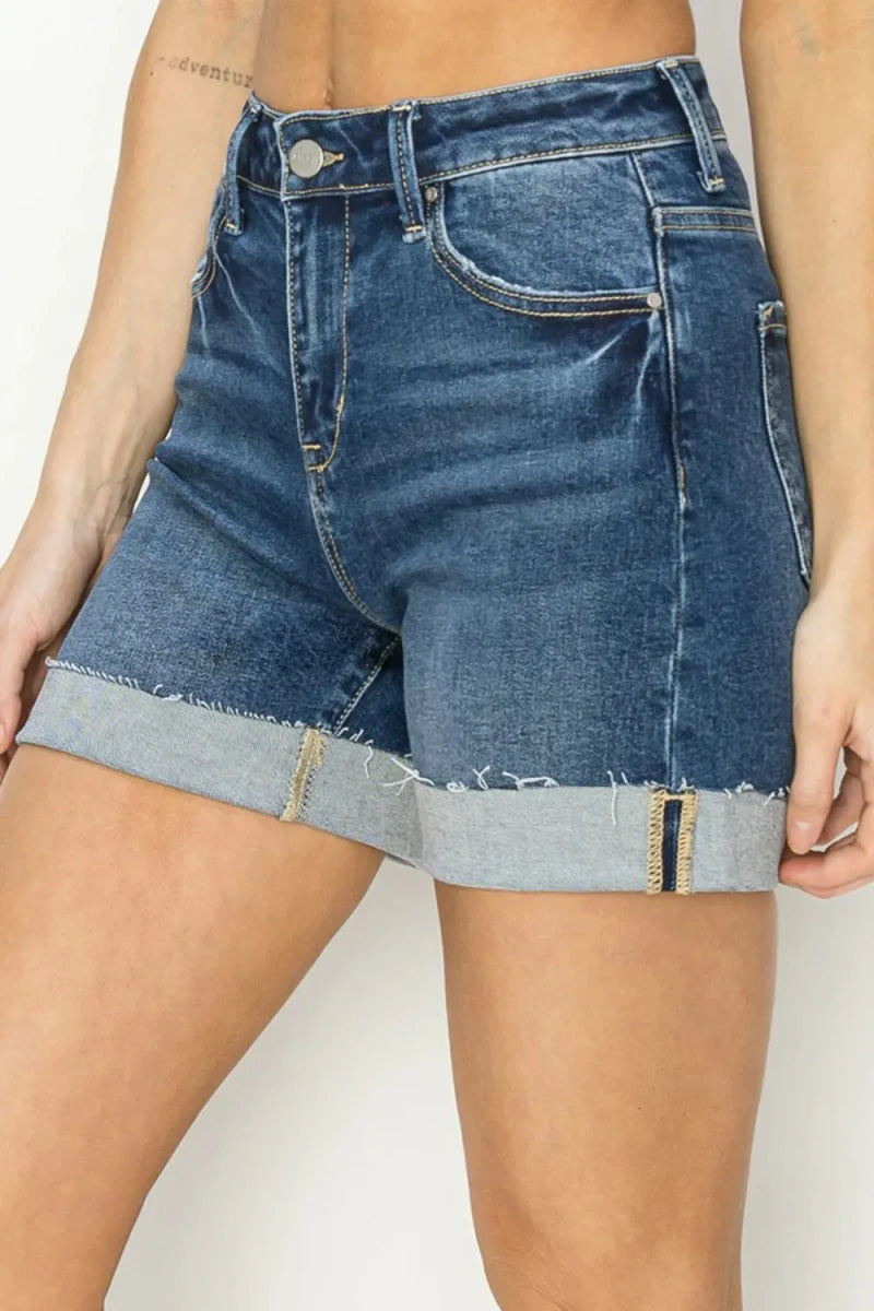 RISEN High Rise Cuffed Denim Shorts for Trendy Summer Style