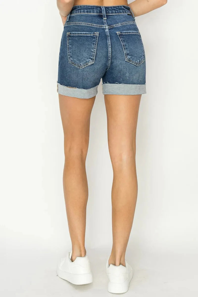 RISEN High Rise Cuffed Denim Shorts for Trendy Summer Style