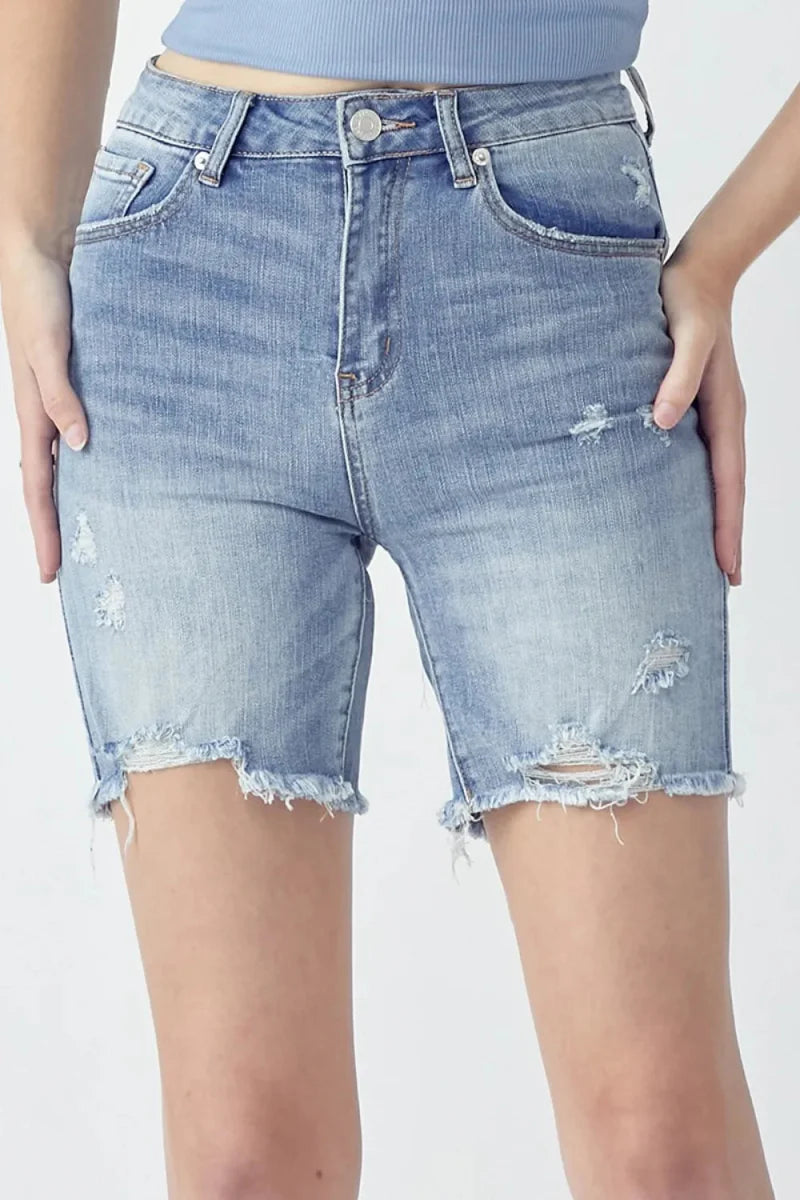 RISEN High Rise Distressed Denim Shorts for Women