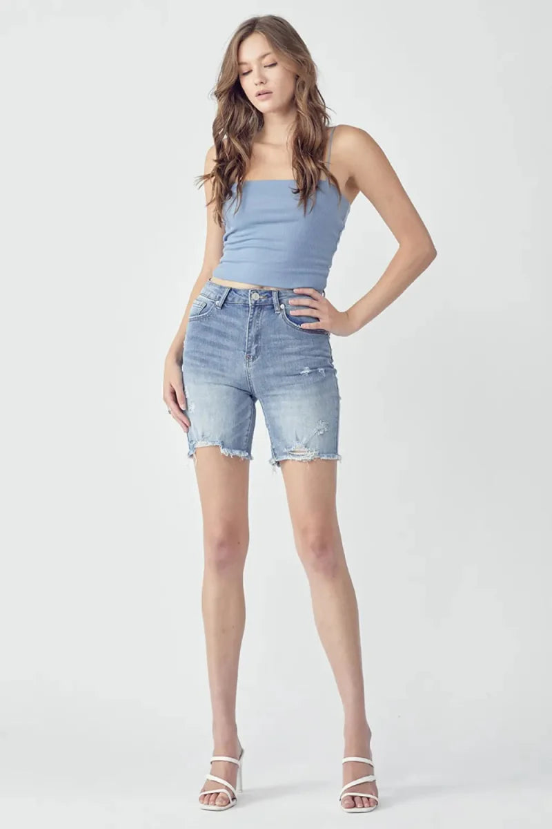 RISEN High Rise Distressed Denim Shorts for Women