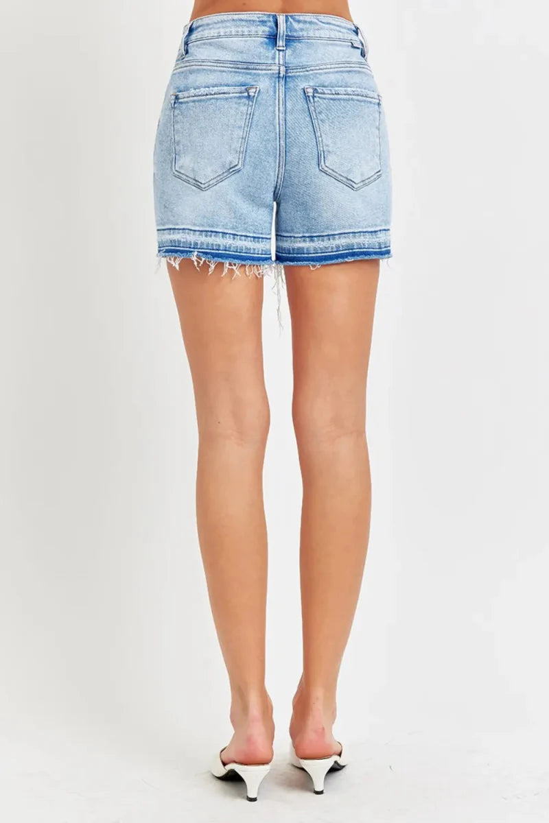 RISEN High Rise Distressed Hem Denim Shorts for Women