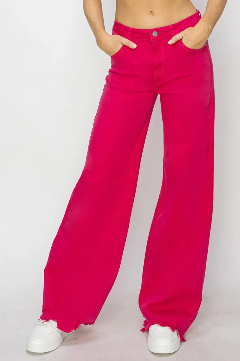 RISEN High Rise Wide Leg Jeans for Trendy Casual Style