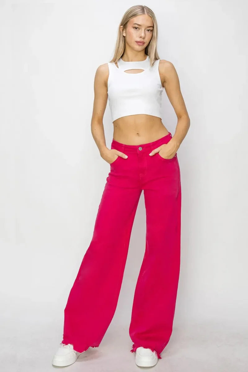 RISEN High Rise Wide Leg Jeans for Trendy Casual Style