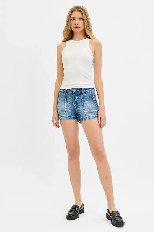 RISEN Low Rise Patched Pocket Shorts for Women Summer Wear