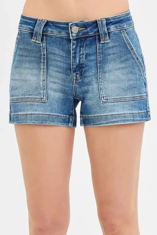 RISEN Low Rise Patched Pocket Shorts for Women Summer Wear