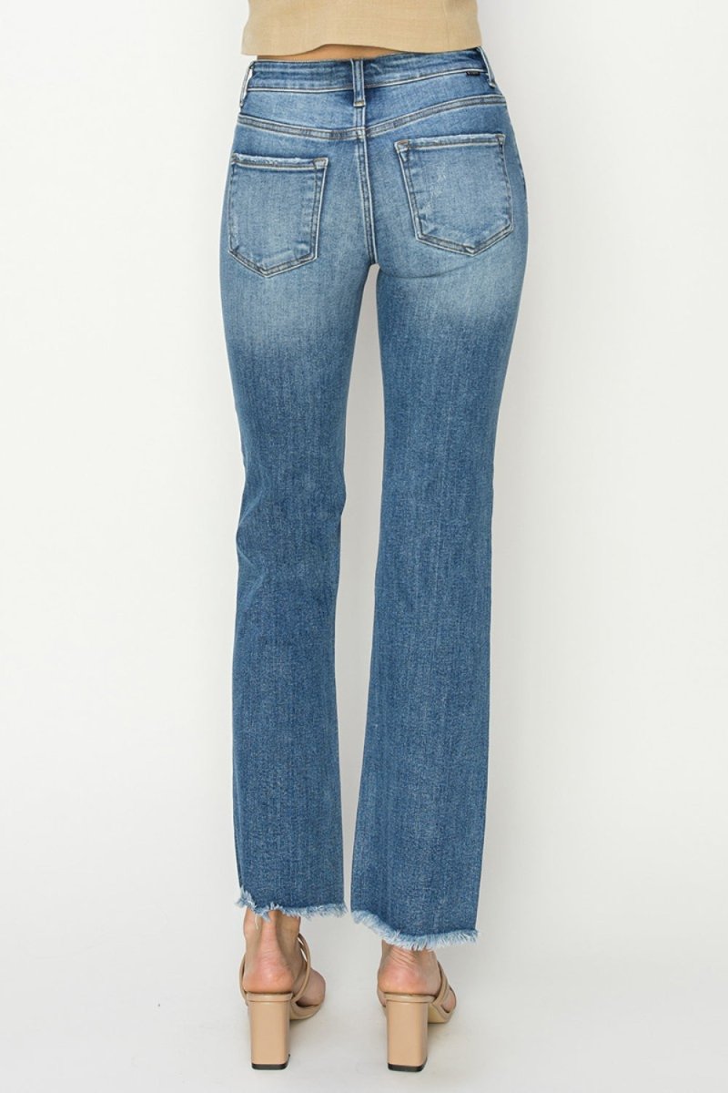 RISEN Mid-Rise Frayed Hem Bootcut Jeans for Women