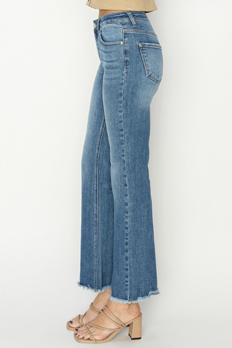 RISEN Mid-Rise Frayed Hem Bootcut Jeans for Women
