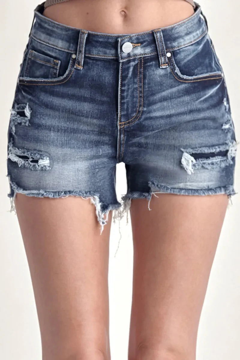 RISEN Mid Rise Raw Hem Denim Shorts for Women Summer