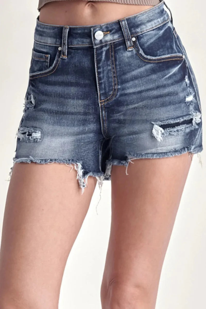 RISEN Mid Rise Raw Hem Denim Shorts for Women Summer
