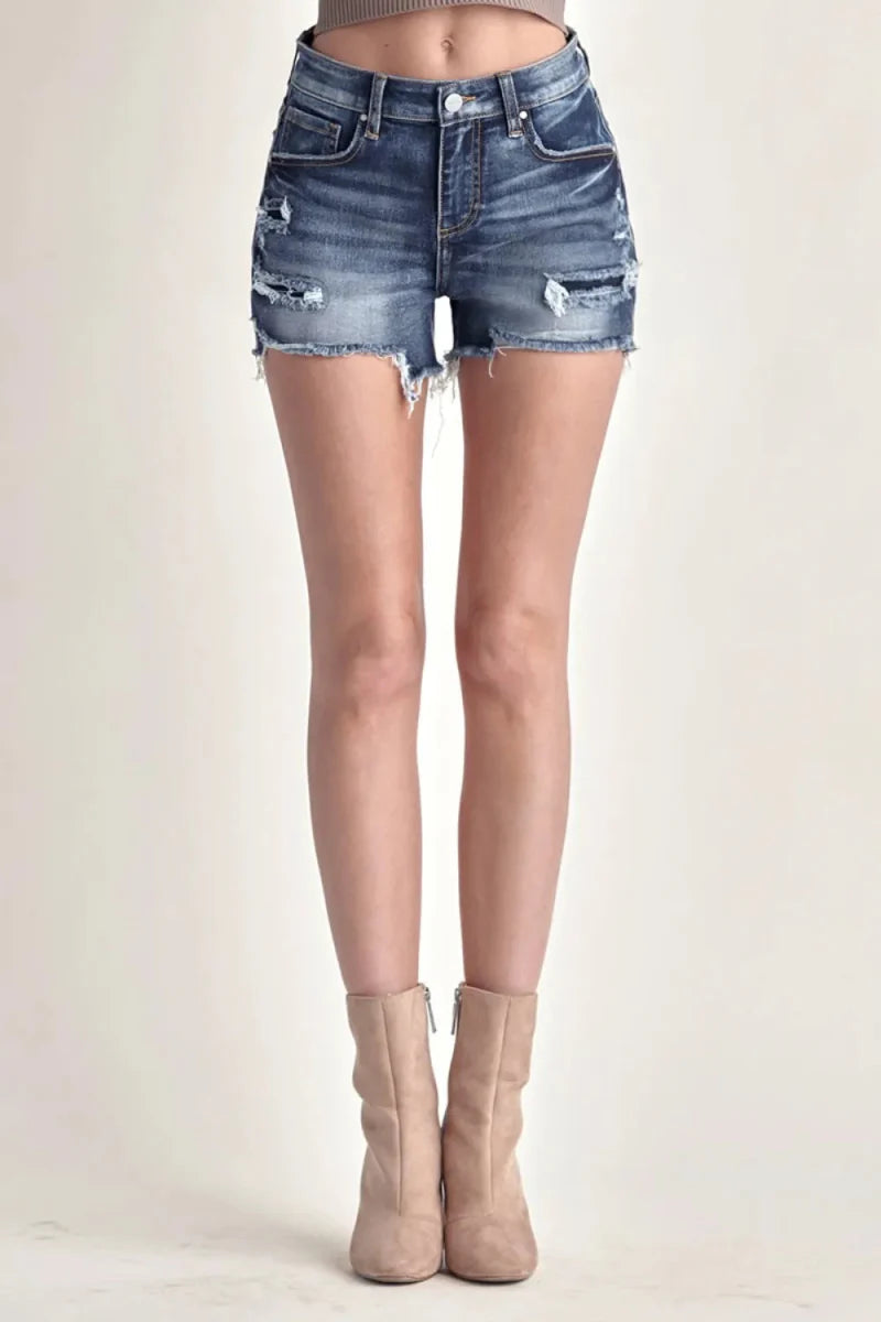 RISEN Mid Rise Raw Hem Denim Shorts for Women Summer