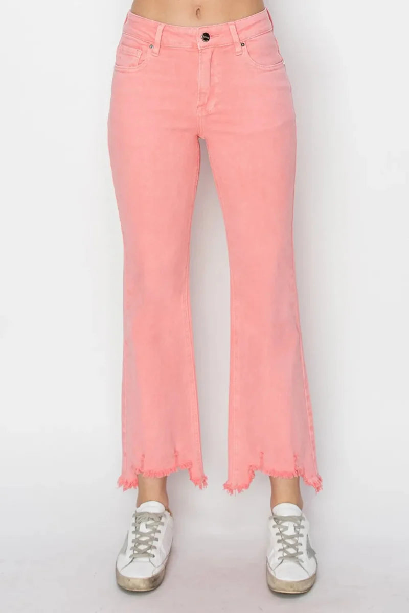 RISEN Raw Hem Bootcut Jeans with Pockets for Women