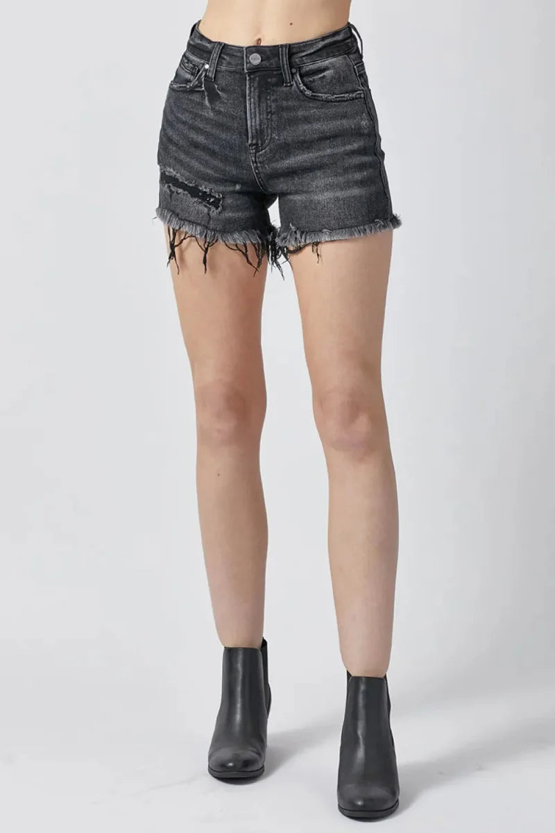 RISEN Raw Hem Denim Shorts with Pockets for Women