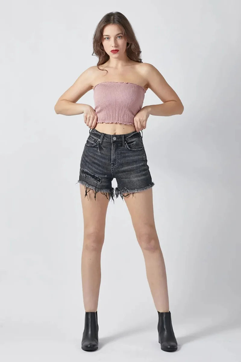 RISEN Raw Hem Denim Shorts with Pockets for Women