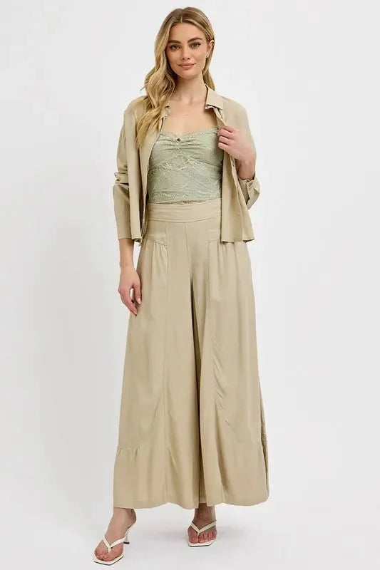 RISEN Shirring Detail Wide Leg Pants for Effortless Style
