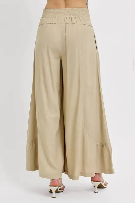 RISEN Shirring Detail Wide Leg Pants for Effortless Style