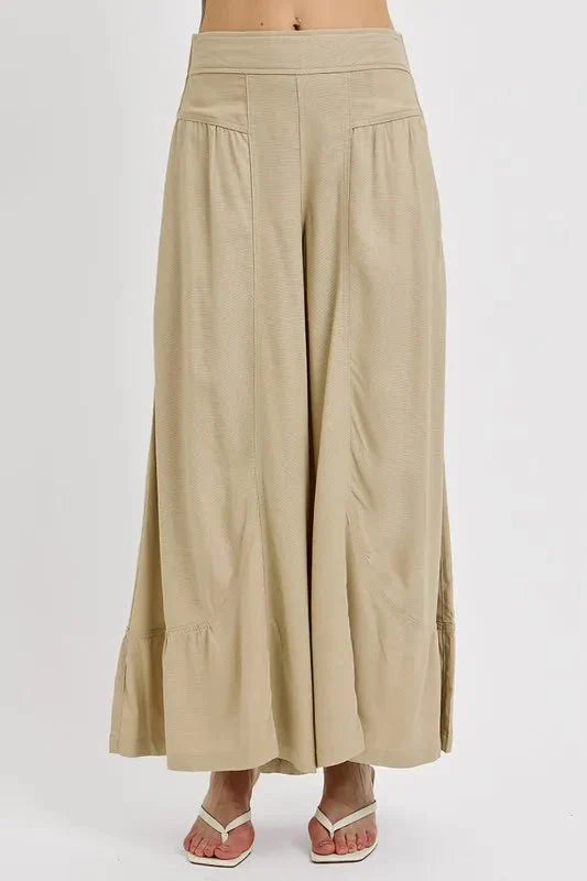 RISEN Shirring Detail Wide Leg Pants for Effortless Style