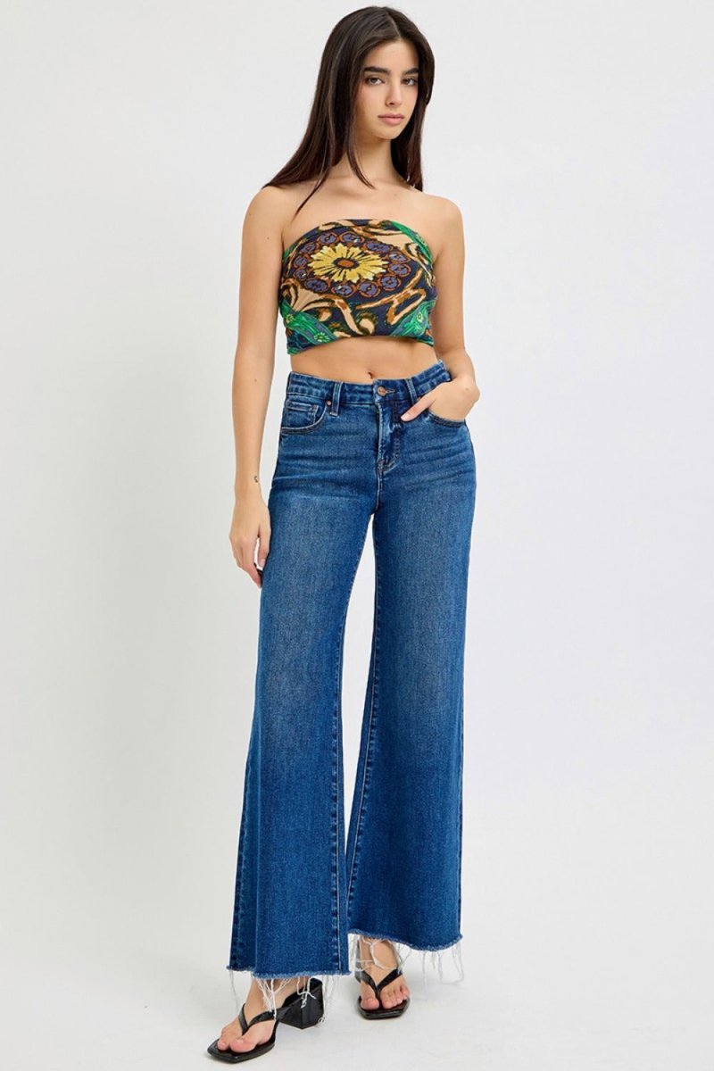 RISEN Tummy Control High Rise Wide Leg Jeans for Women
