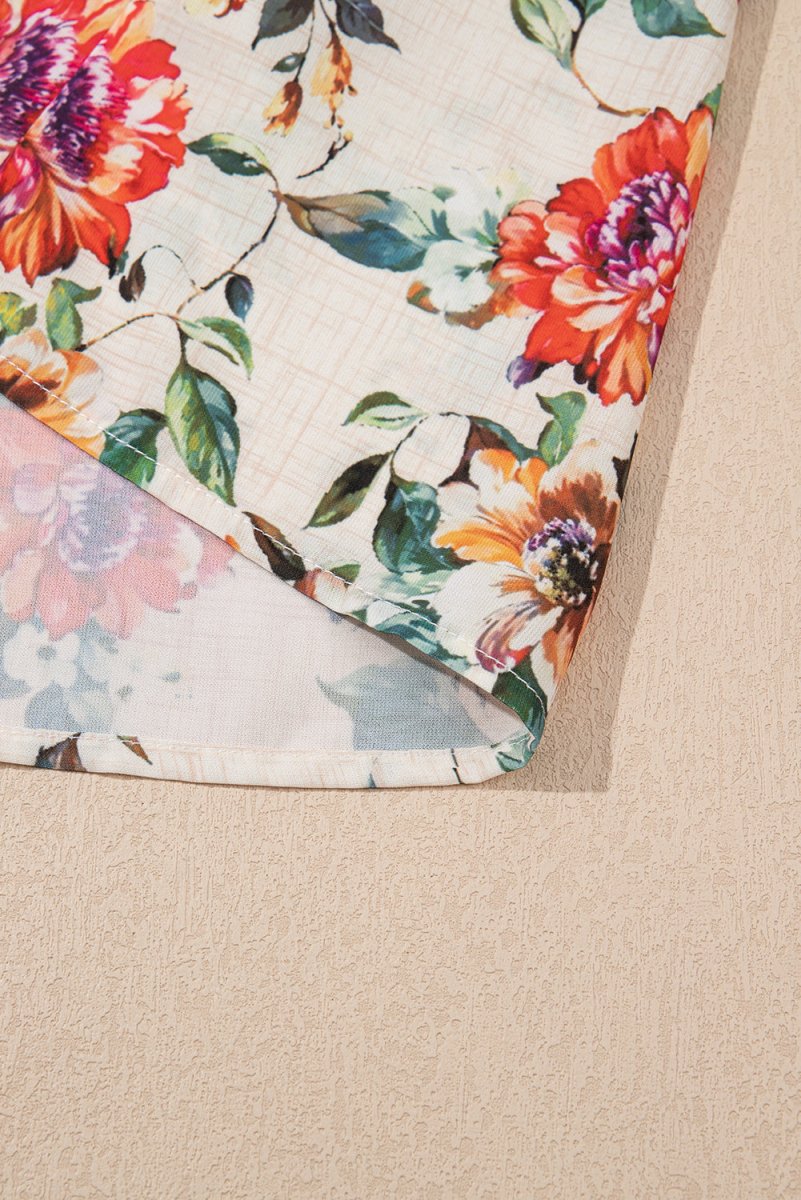 Rose Floral Mixed Pattern Ruffle Flutter Sleeve Dress