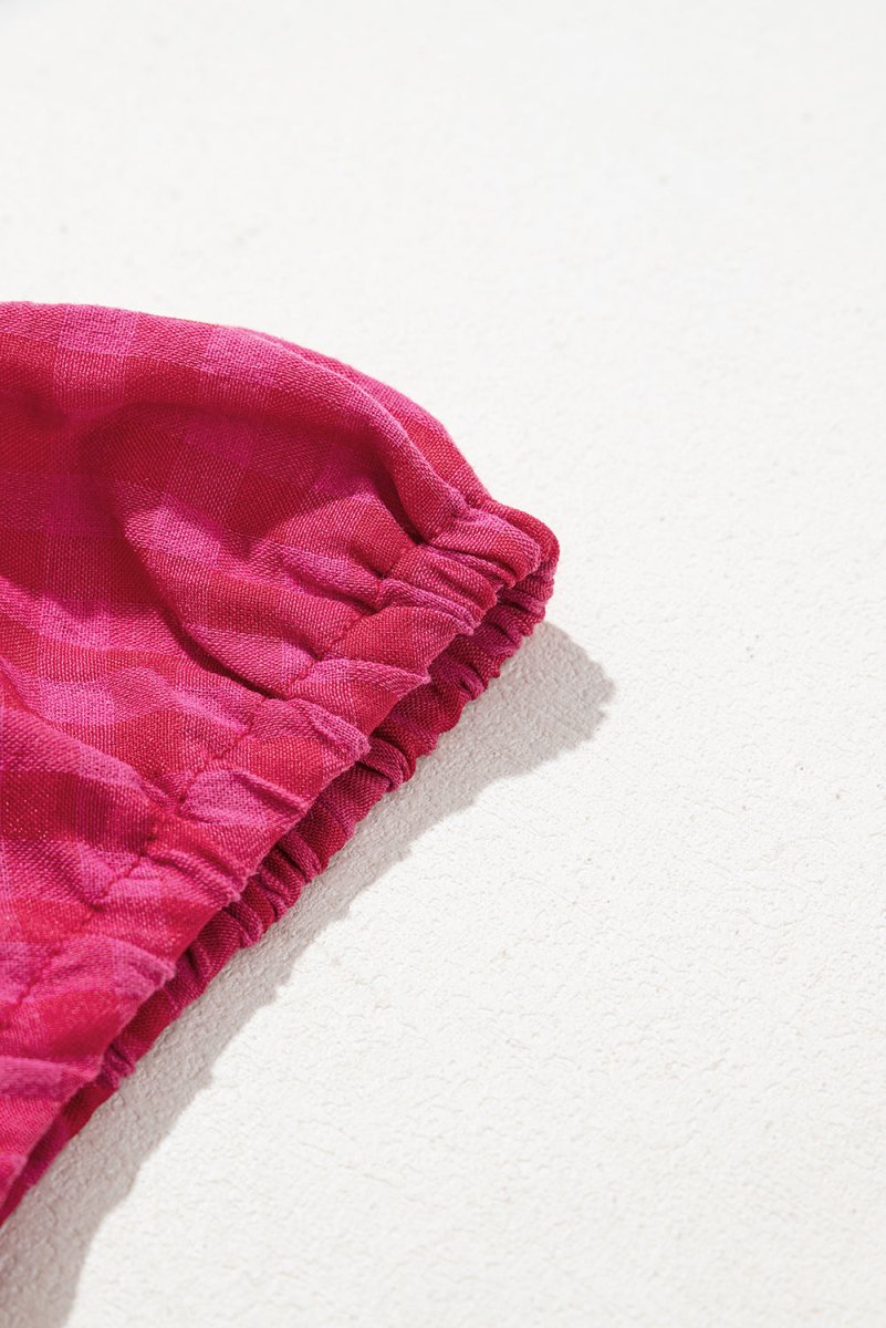 Rose Ginham Check Bubble Sleeve Ruffled Maxi Dress for Women