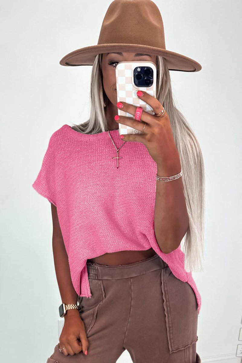 Sachet Pink Solid Color Sweater Tee with Side Slits Fashion