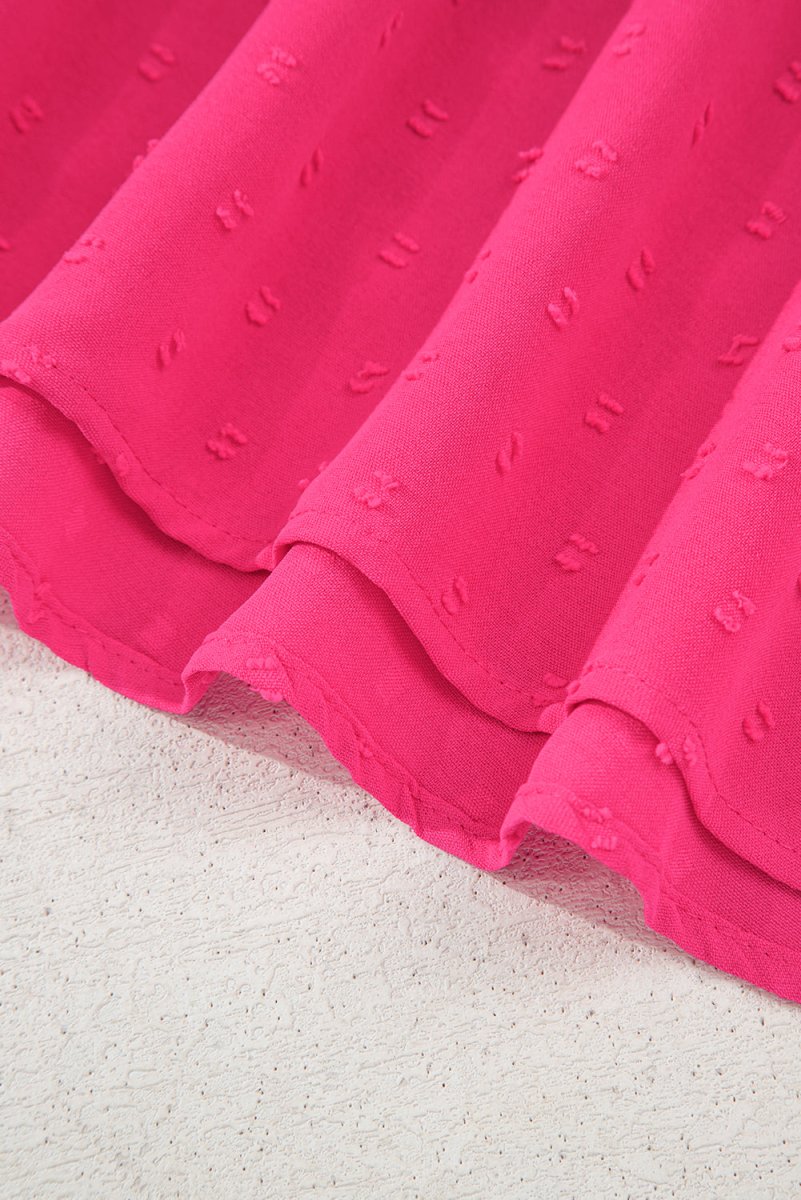 Sachet Pink Swiss Dot Smocked Frilled Neckline Plus Size Dress