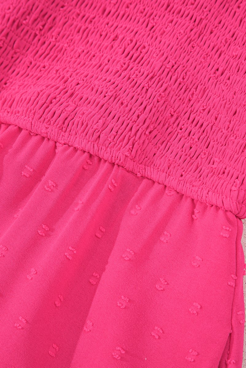 Sachet Pink Swiss Dot Smocked Frilled Neckline Plus Size Dress