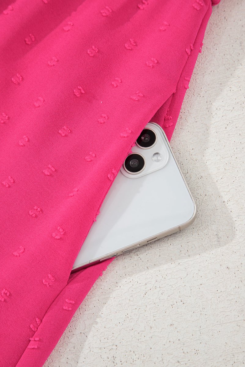 Sachet Pink Swiss Dot Smocked Frilled Neckline Plus Size Dress