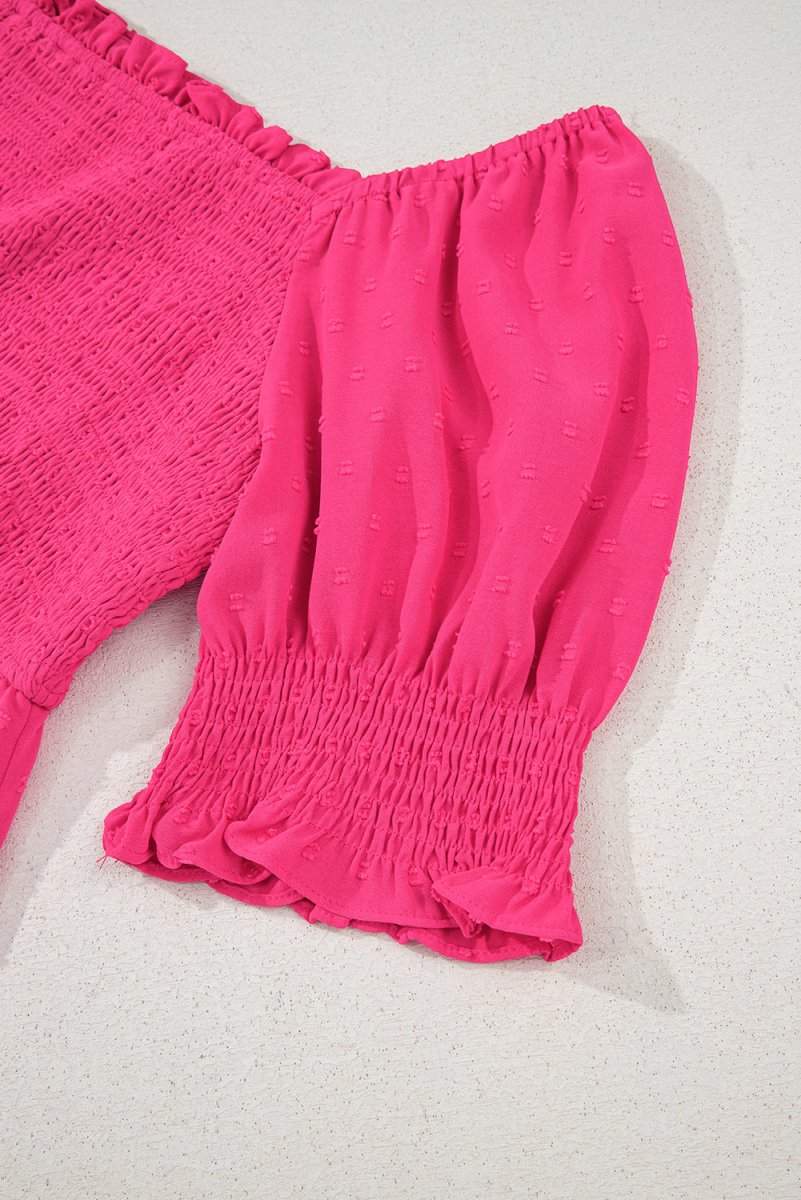 Sachet Pink Swiss Dot Smocked Frilled Neckline Plus Size Dress