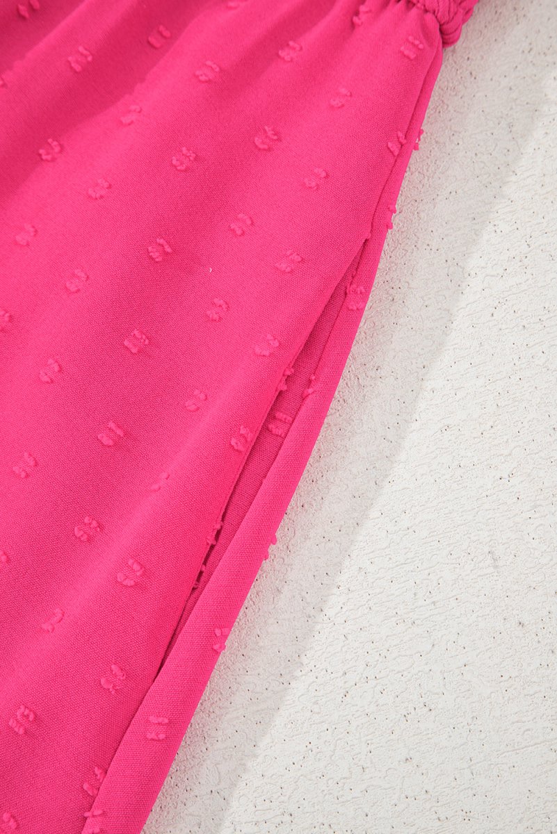 Sachet Pink Swiss Dot Smocked Frilled Neckline Plus Size Dress