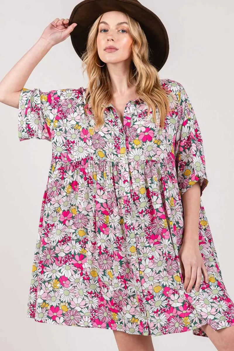 SAGE + FIG Floral Button Down Mini Shirt Dress for Women