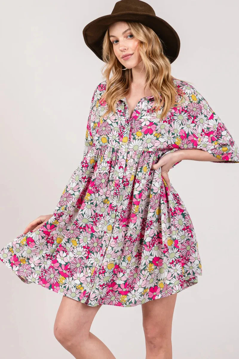 SAGE + FIG Floral Button Down Mini Shirt Dress for Women