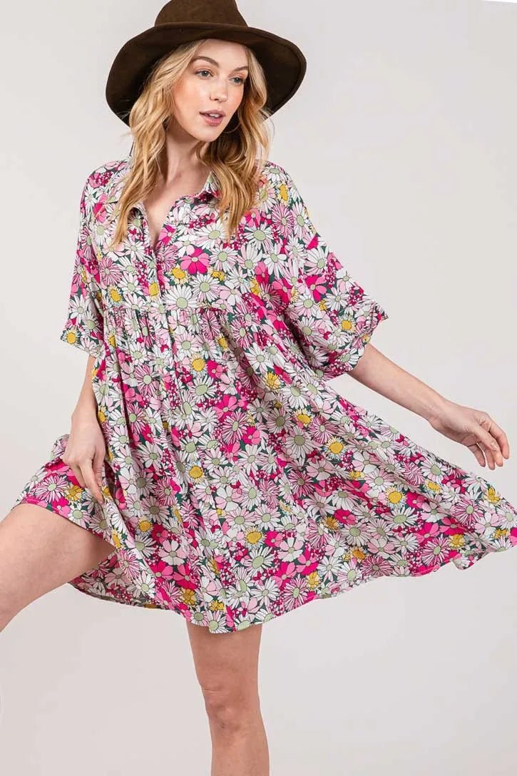 SAGE + FIG Floral Button Down Mini Shirt Dress for Women