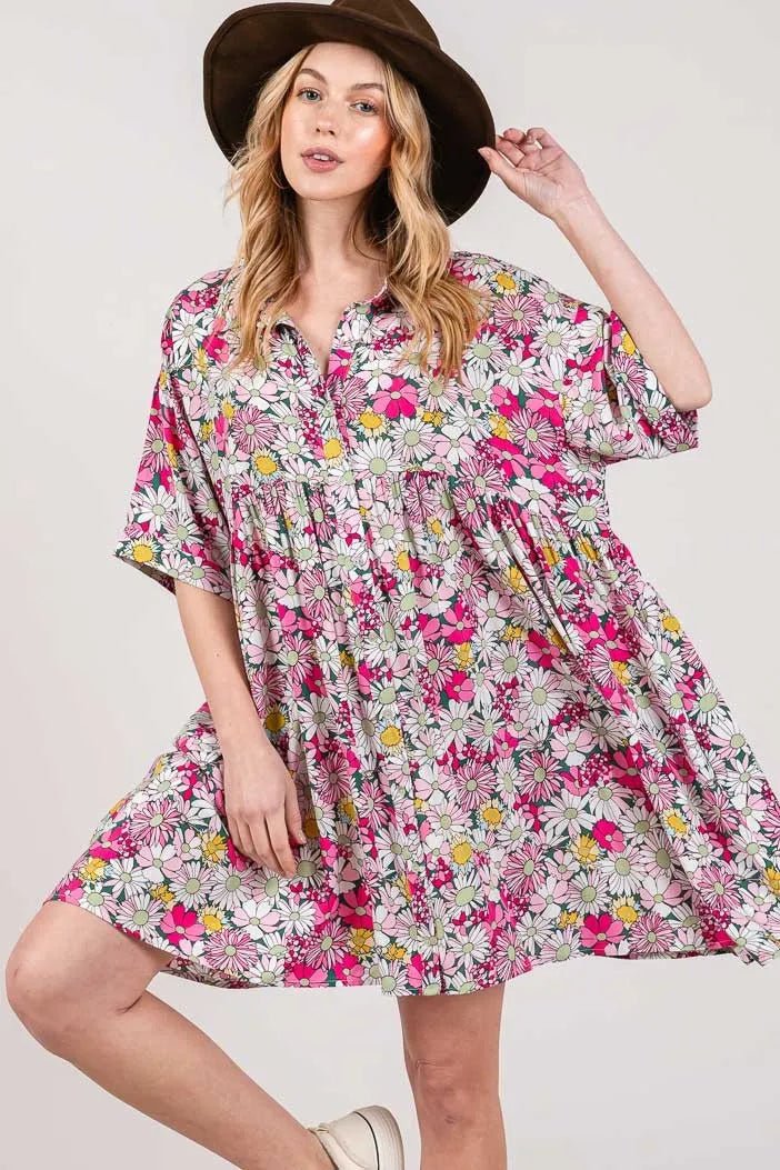 SAGE + FIG Floral Button Down Mini Shirt Dress for Women