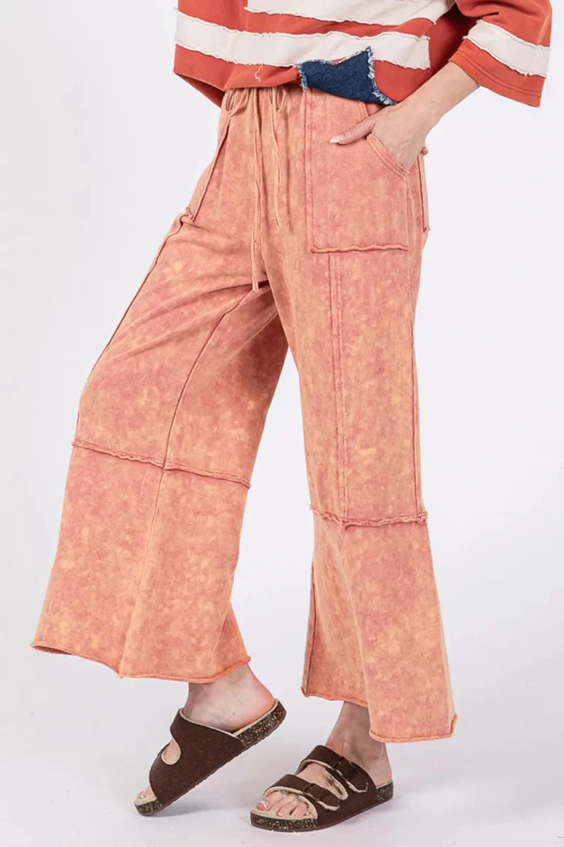 SAGE + FIG Mineral Washed Terry Wide Leg Pants for Women