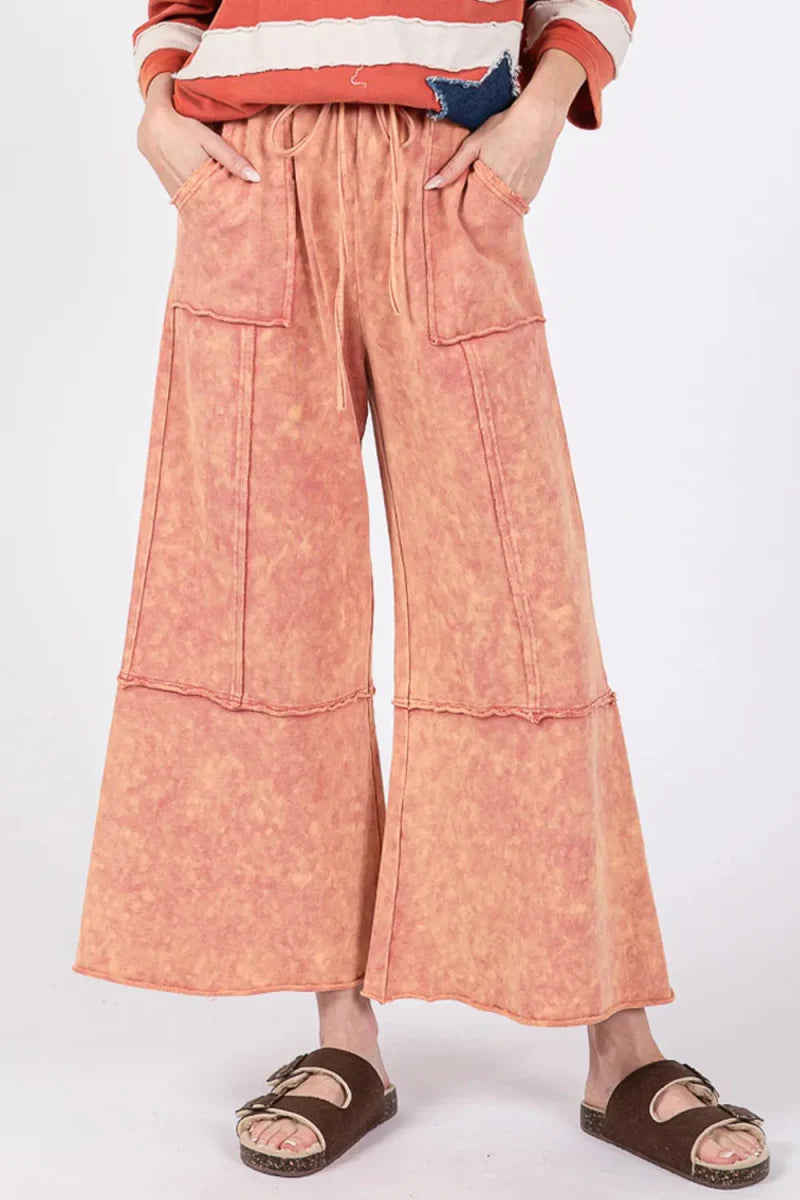 SAGE + FIG Mineral Washed Terry Wide Leg Pants for Women