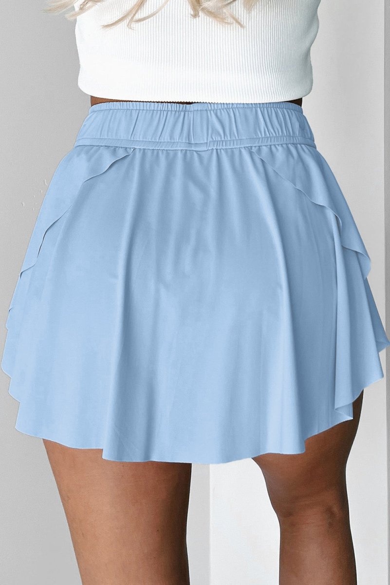 Sky Blue Drawstring High Waist Lined Tennis Skorts for Women