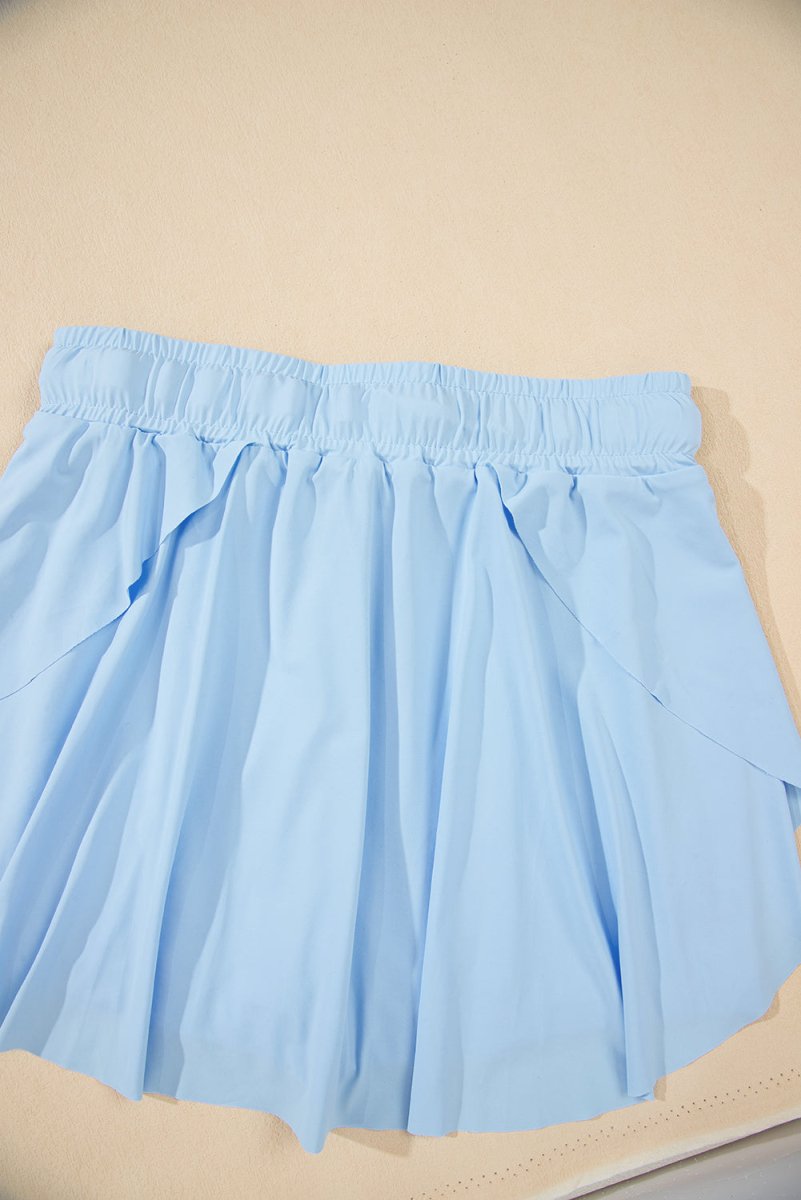 Sky Blue Drawstring High Waist Lined Tennis Skorts for Women