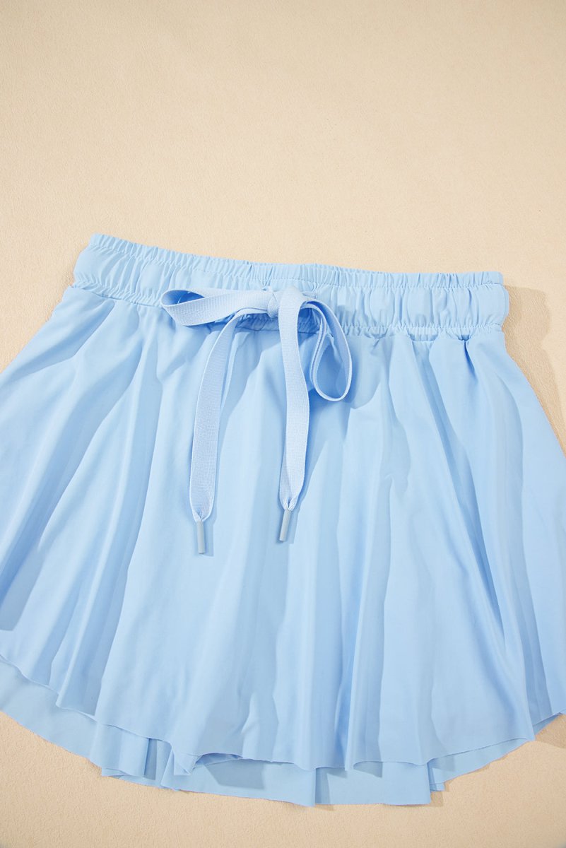 Sky Blue Drawstring High Waist Lined Tennis Skorts for Women