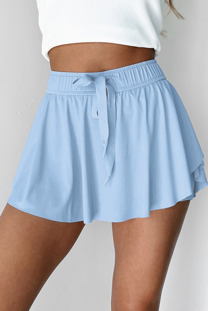 Sky Blue Drawstring High Waist Lined Tennis Skorts for Women
