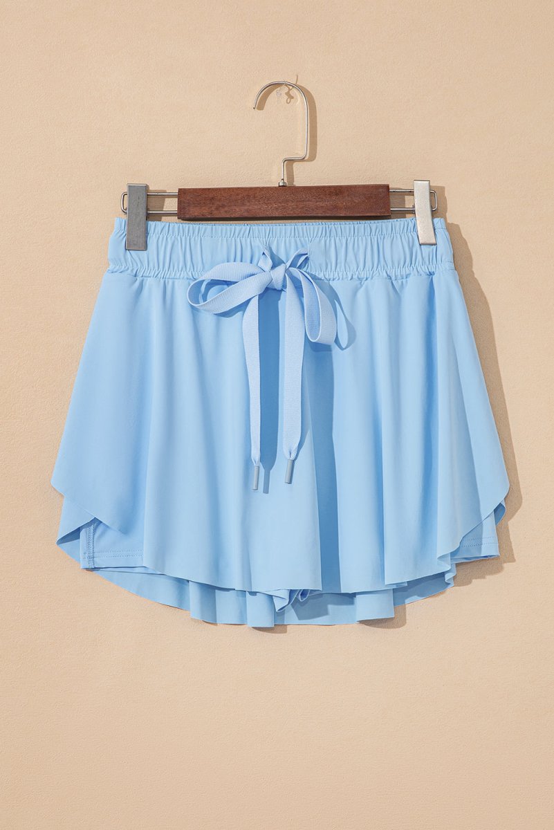Sky Blue Drawstring High Waist Lined Tennis Skorts for Women
