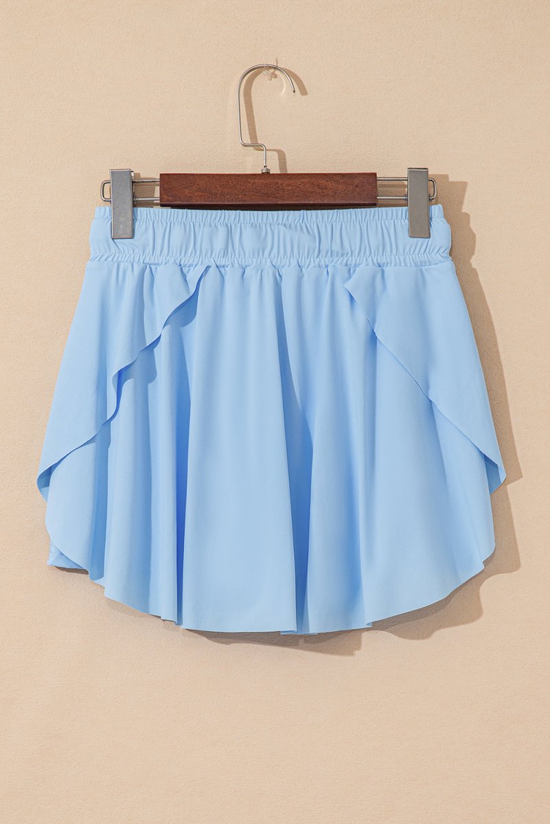 Sky Blue Drawstring High Waist Lined Tennis Skorts for Women