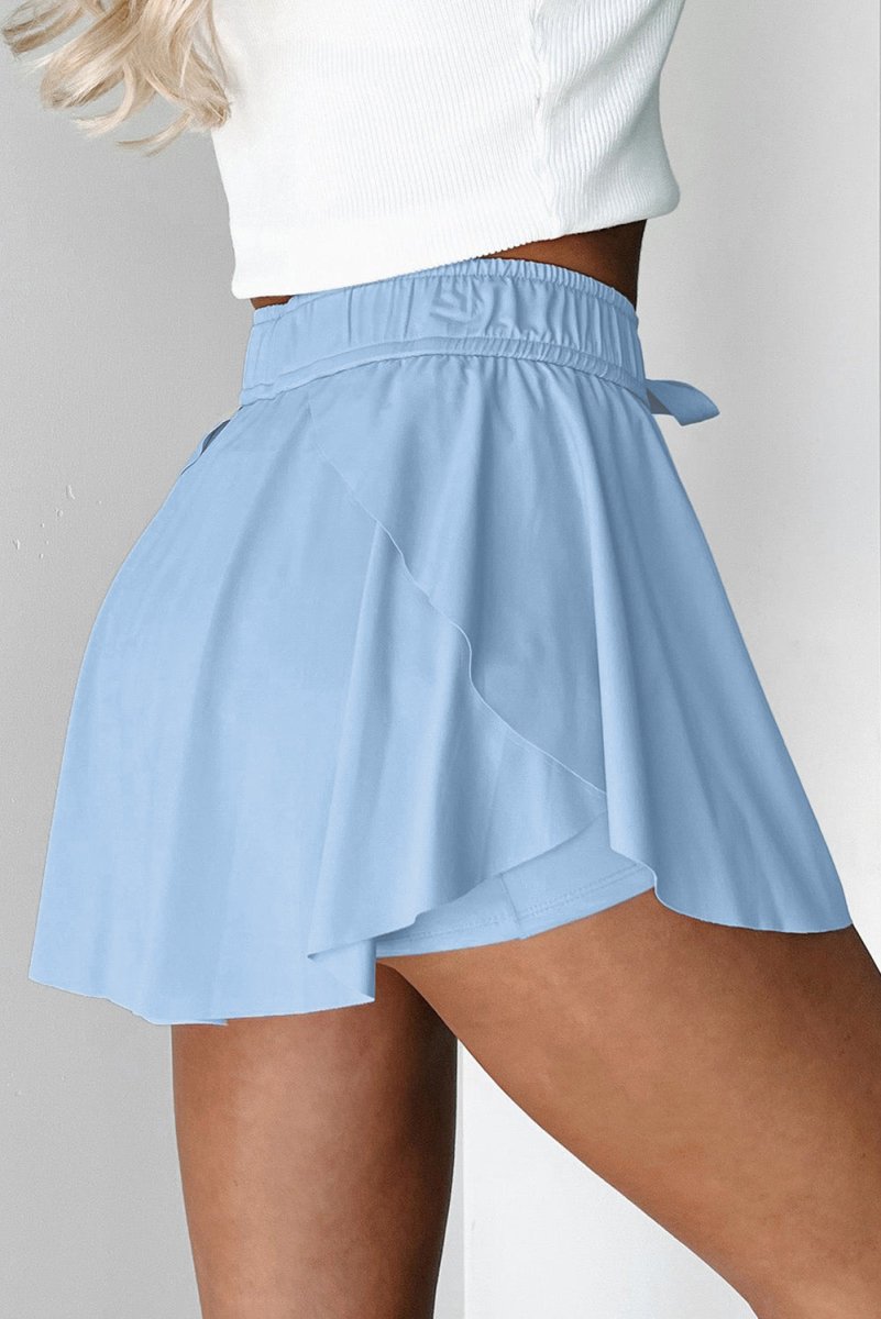 Sky Blue Drawstring High Waist Lined Tennis Skorts for Women
