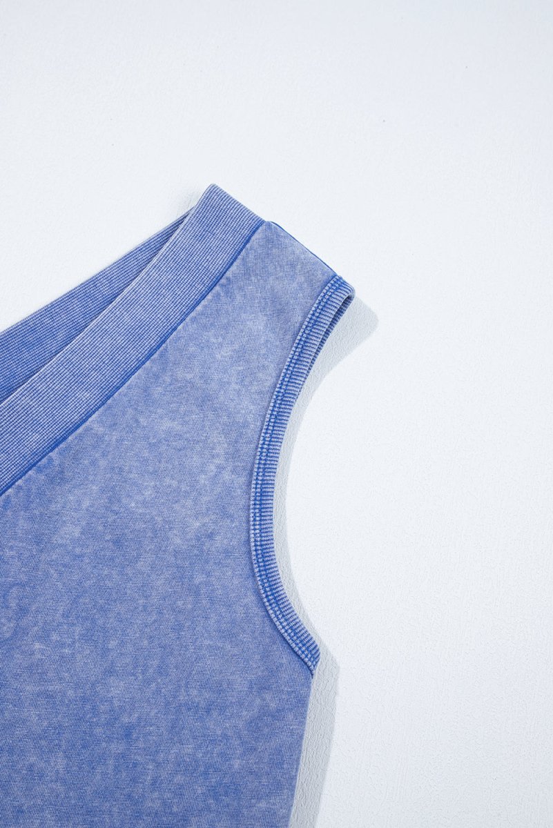 Sky Blue Mineral Wash Pocketed Sleeveless V Neck Loose Romper