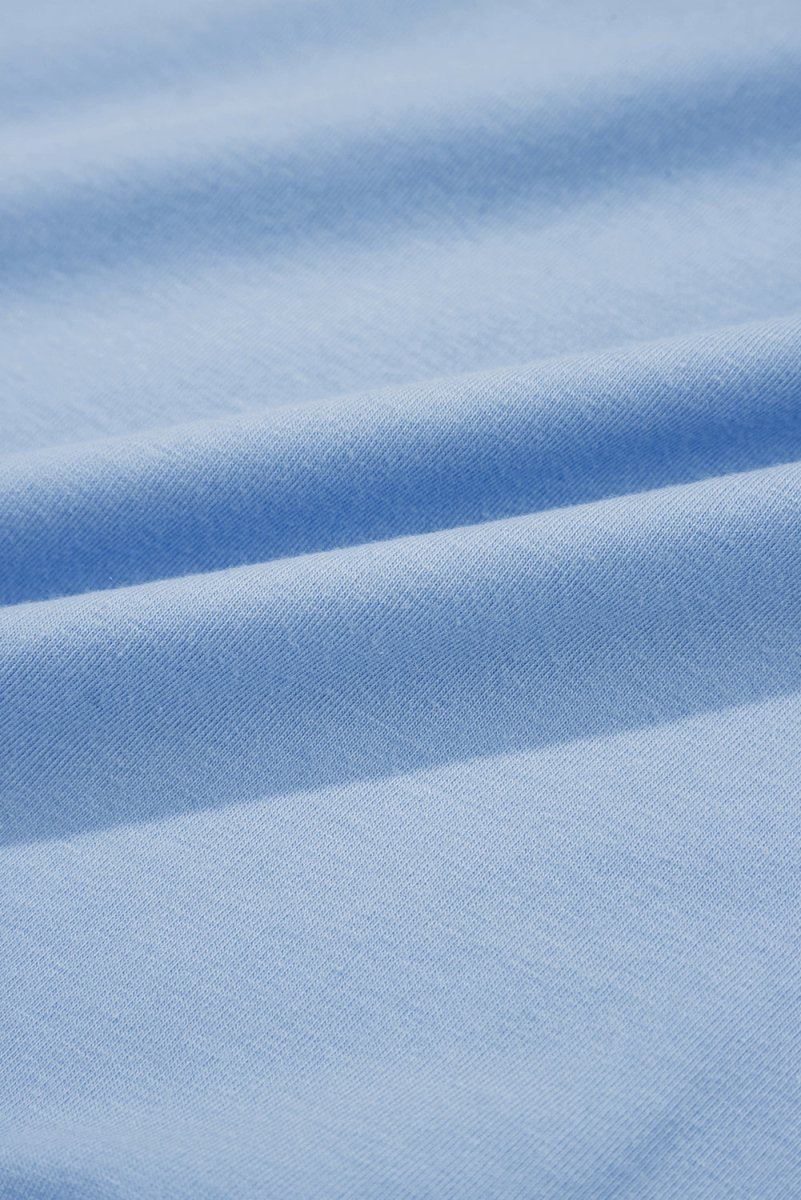 Sky Blue Solid Color Pocketed Raw Edge Babydoll Dress