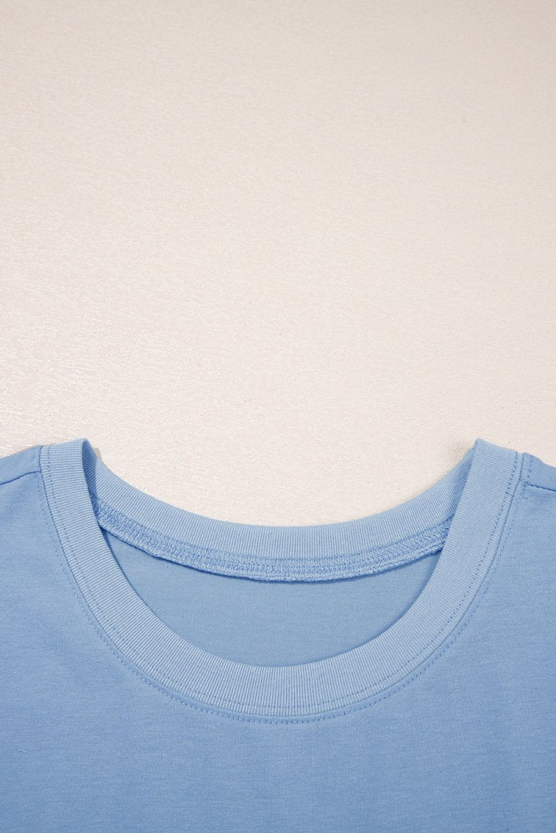 Sky Blue Solid Color Pocketed Raw Edge Babydoll Dress