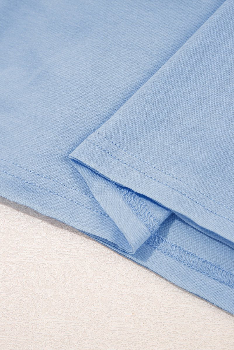 Sky Blue Solid Color Pocketed Raw Edge Babydoll Dress