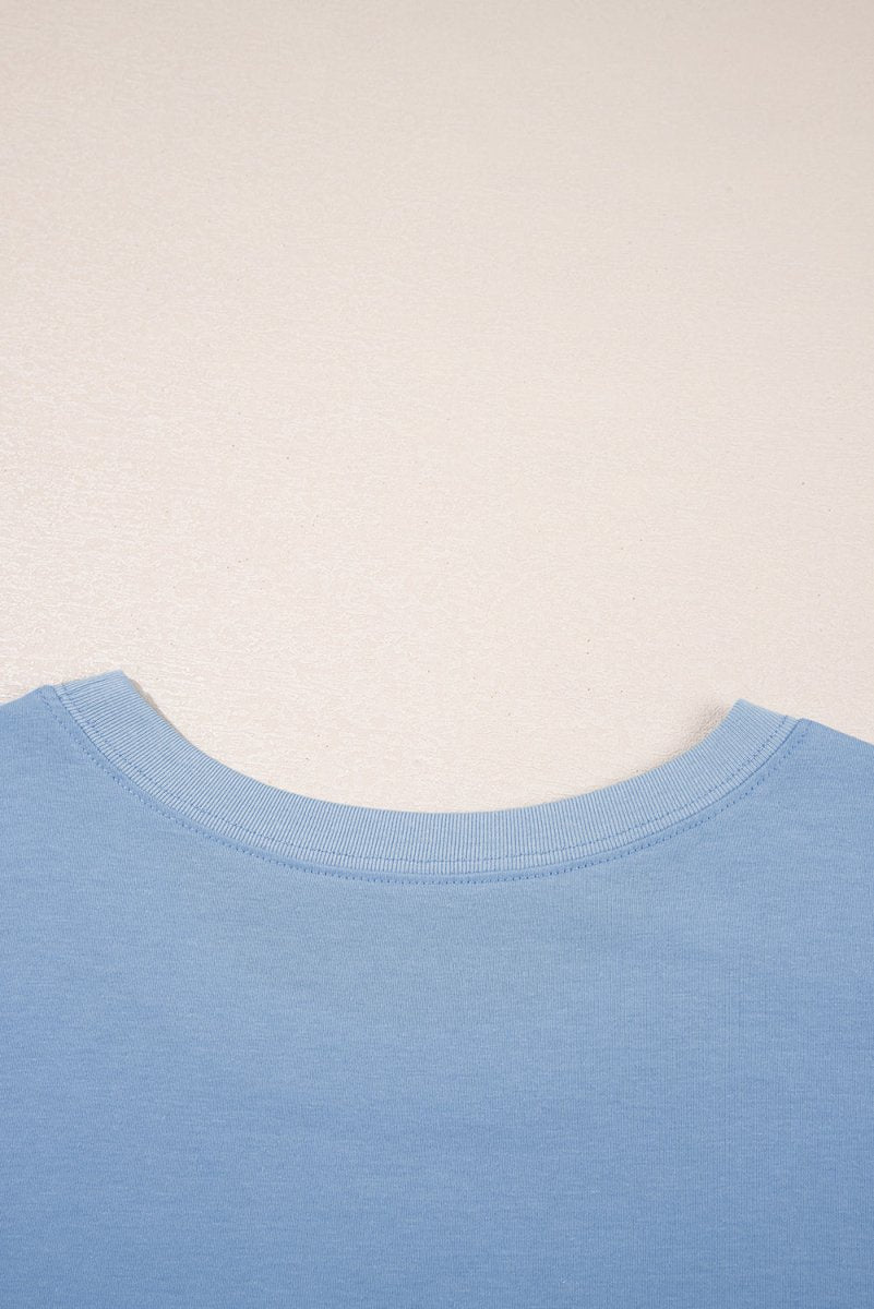 Sky Blue Solid Color Pocketed Raw Edge Babydoll Dress