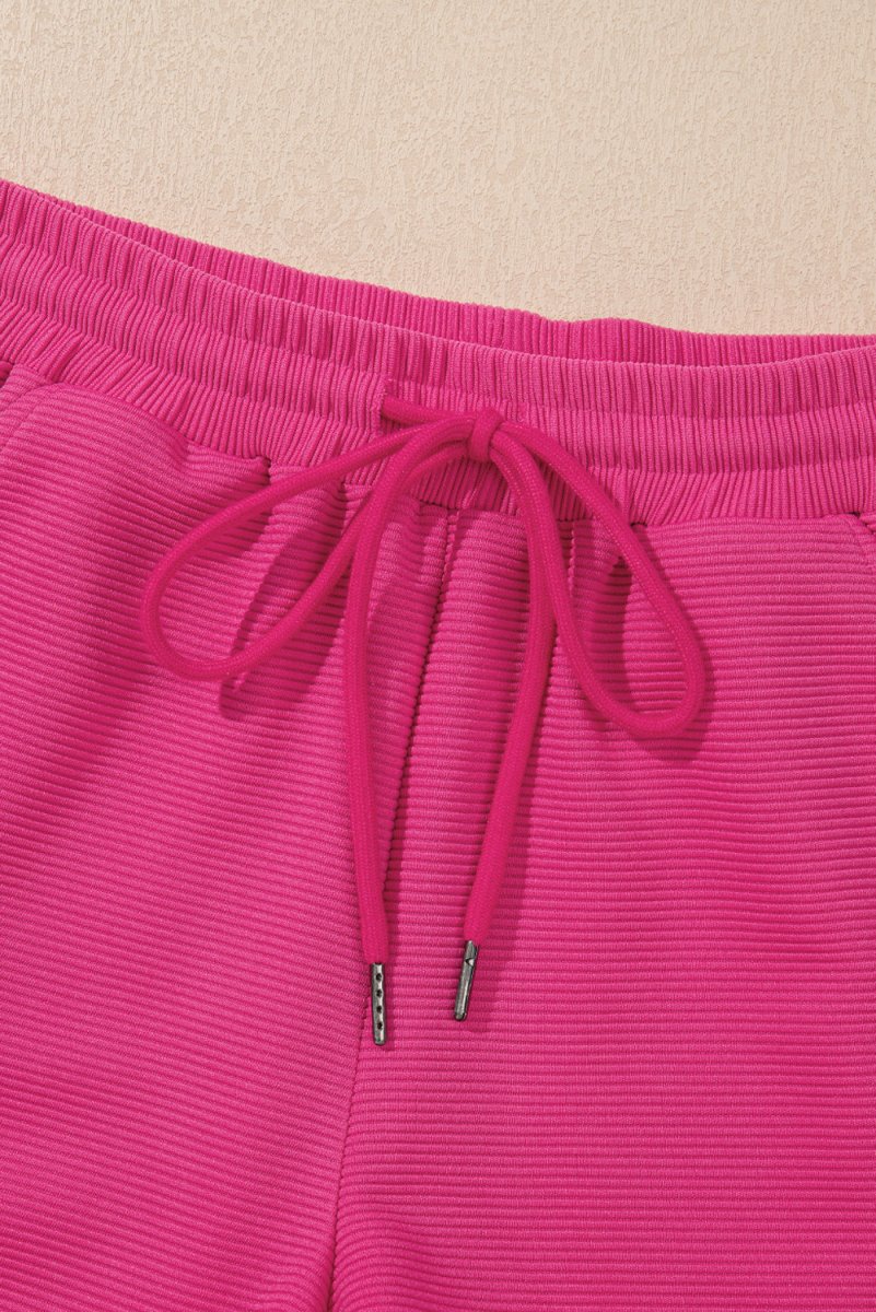 Strawberry Pink Striped Detail Flutter Sleeve Zipped Collar Short Set